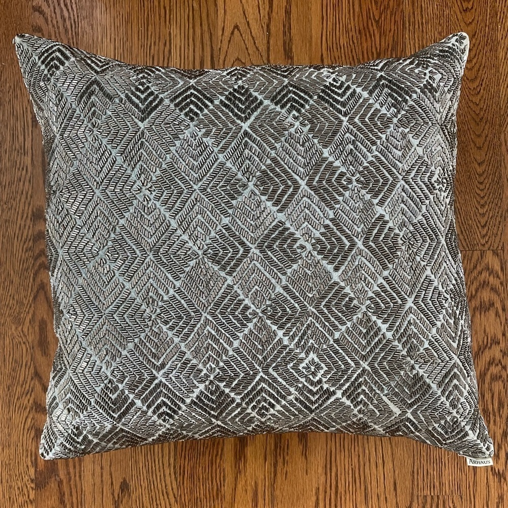 Arhaus Glamour Beaded Diamond Silver Accent Pillow 20 inch - Holiday Pillow